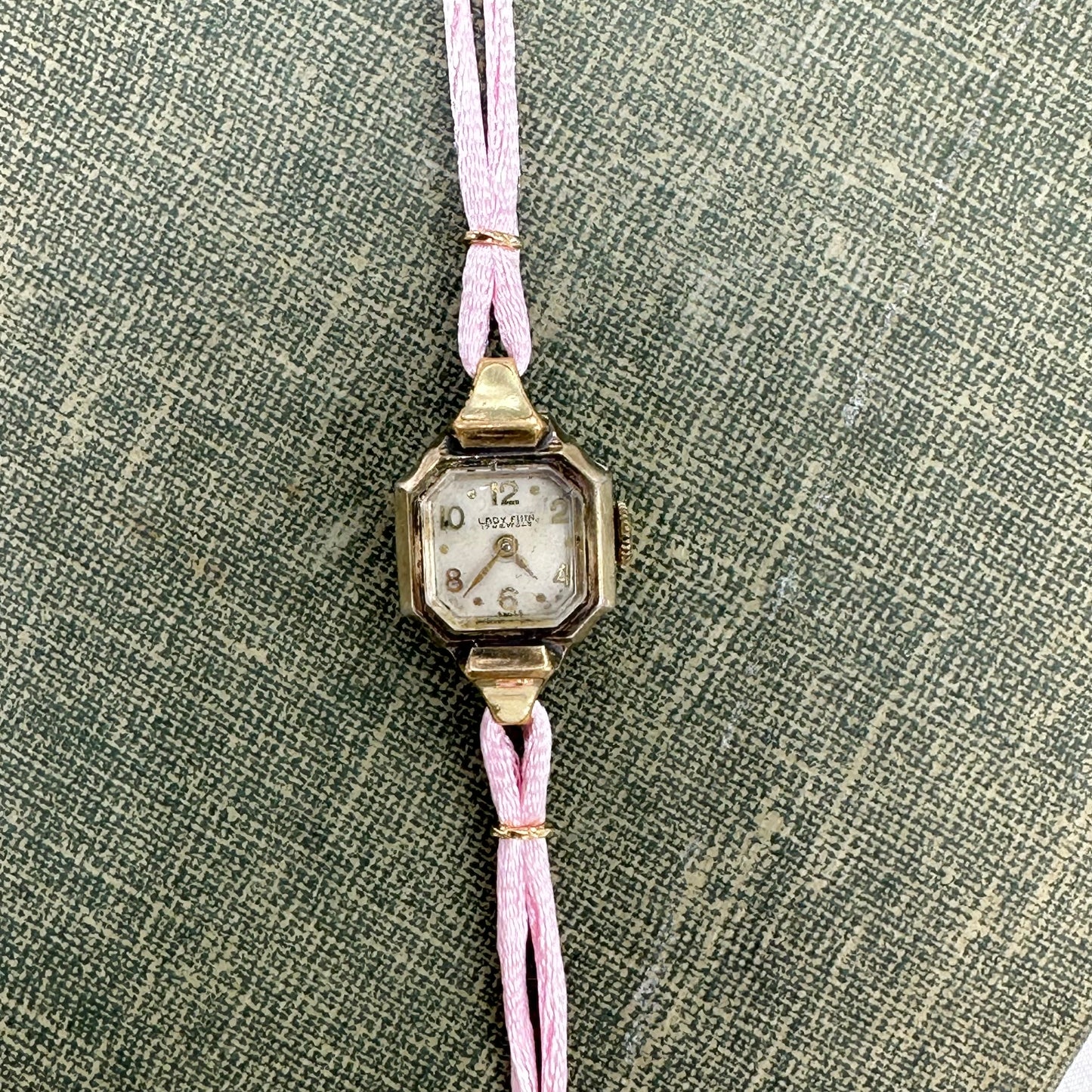 Vintage Gold Wind-Up Cocktail Watch with Satin Pink Band