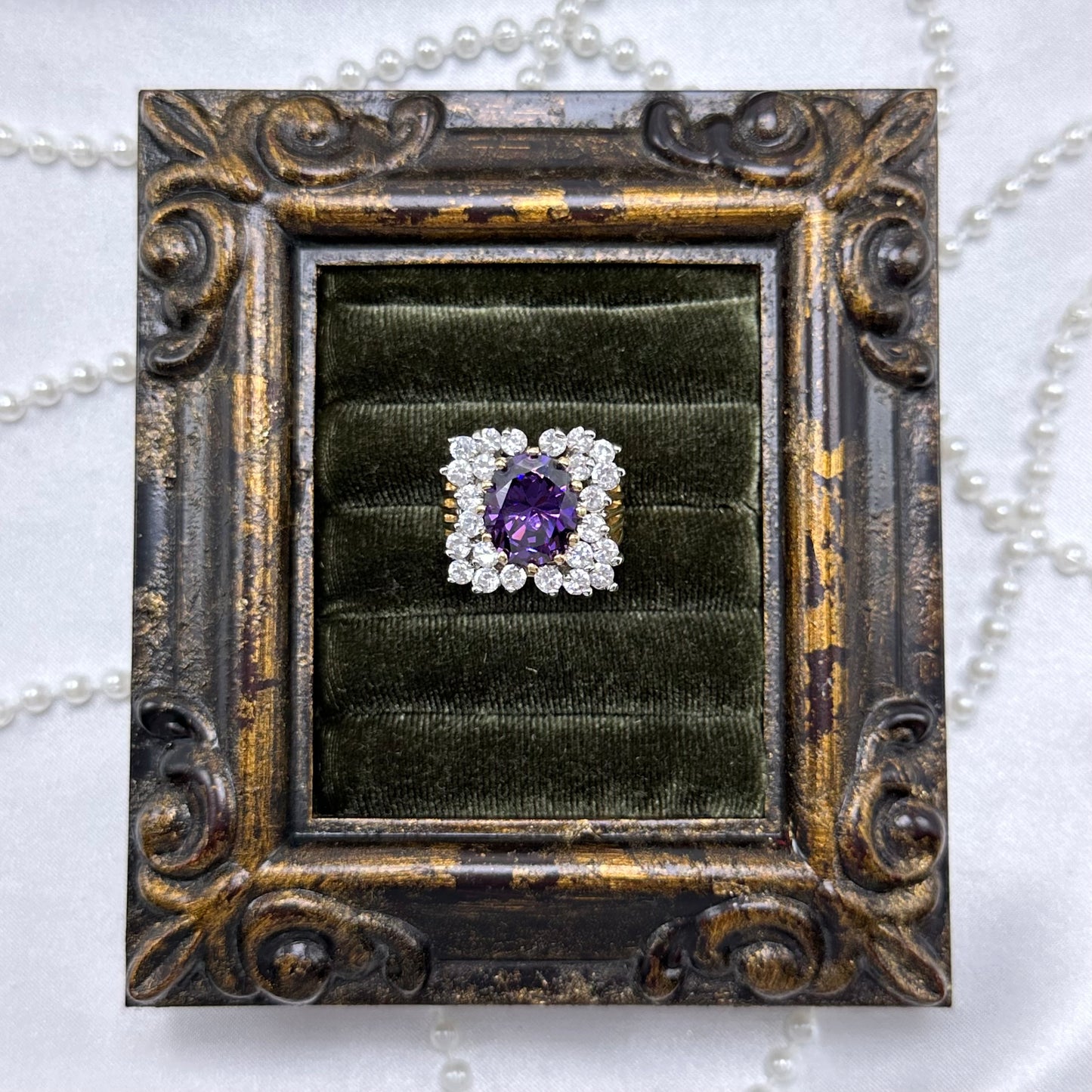 Large Purple Cubic Zirconia Stone Vintage Deadstock Ring 14k Gold Electroplated