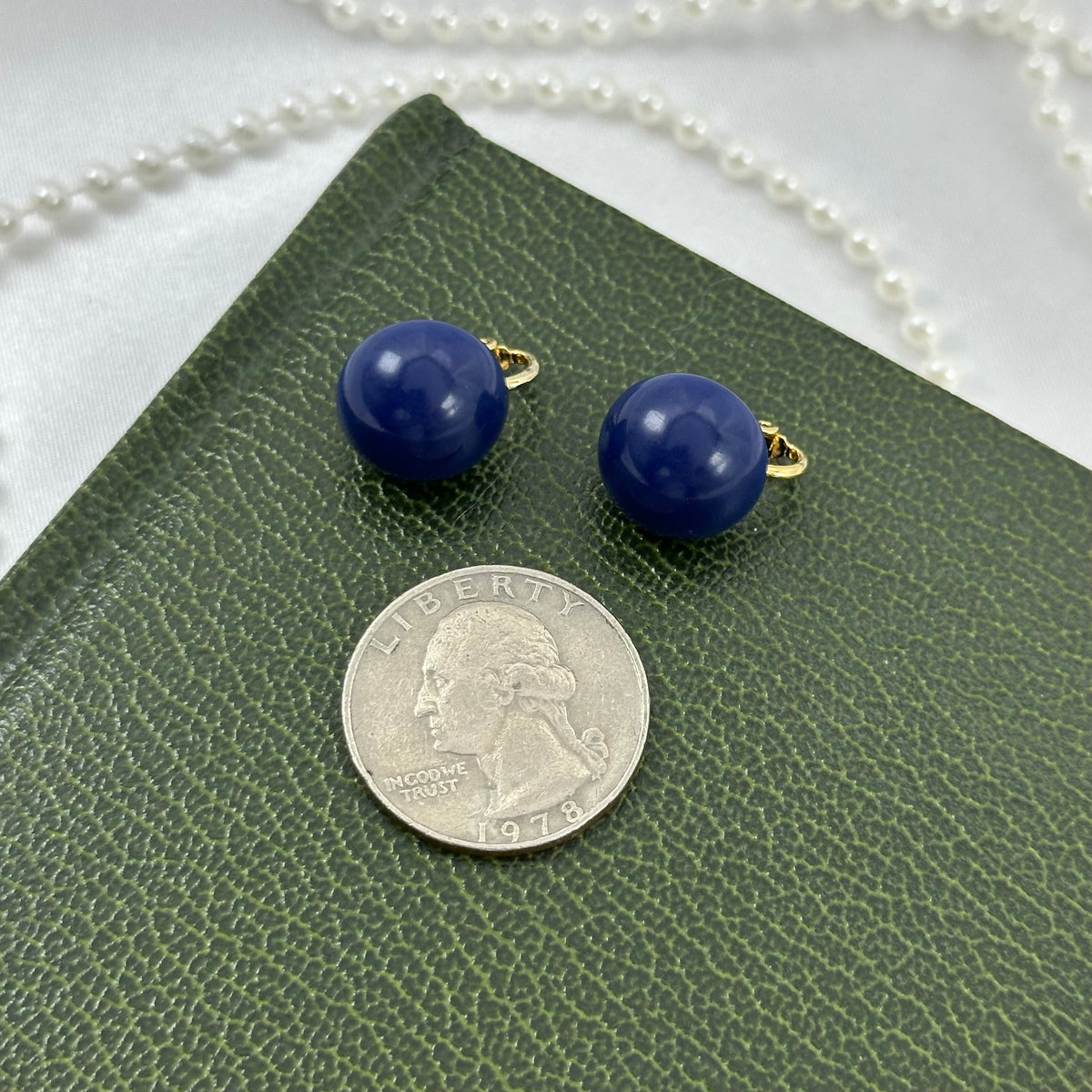 Classic Gold and Blue Button Style Clip On Earrings
