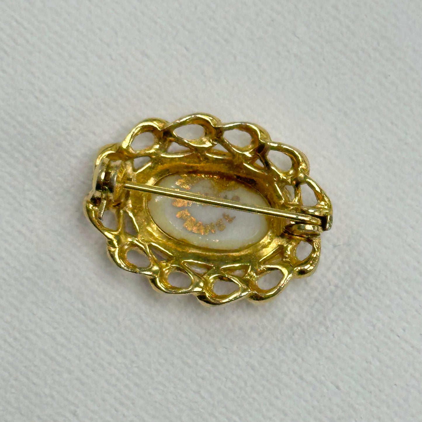 Limoges France Painted Porcelain Portrait Gold Brooch