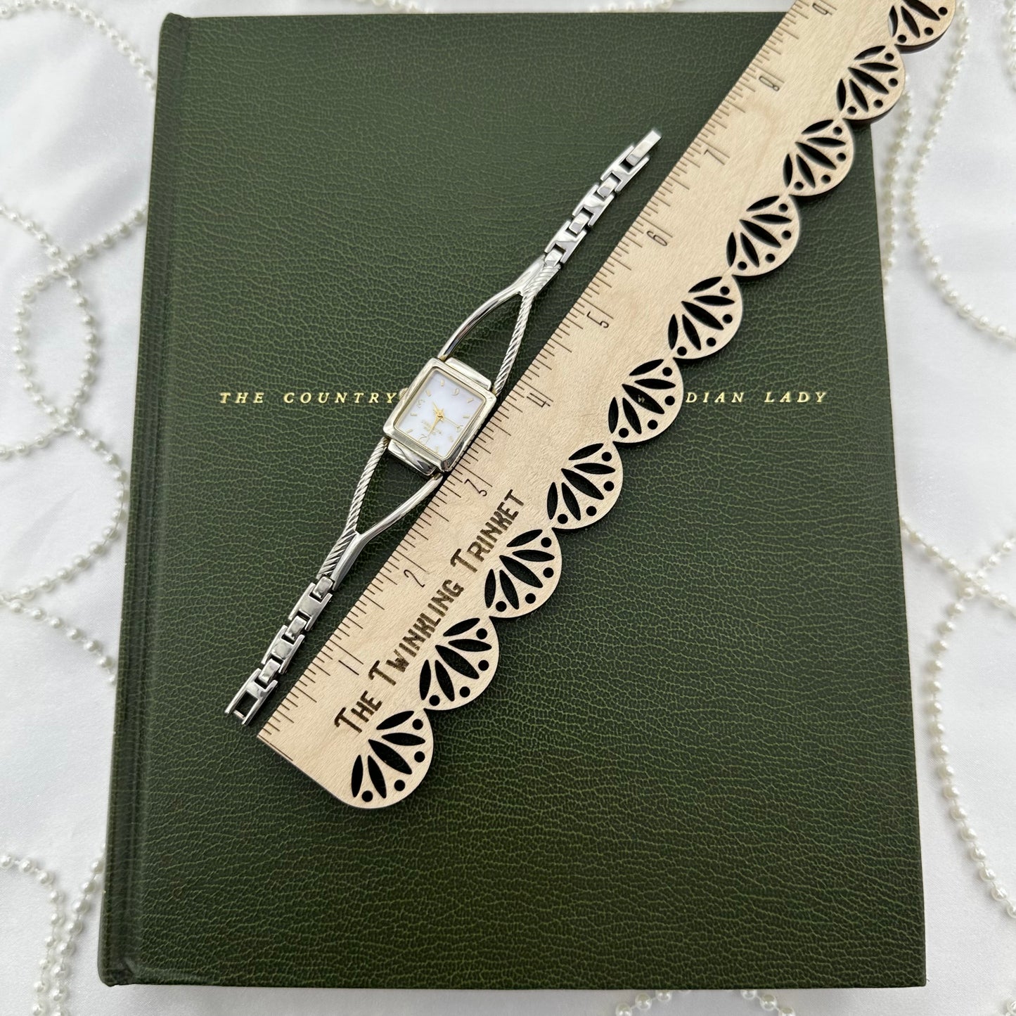 Silver Gloria Vanderbilt Watch with Square Mother of Pearl Dial