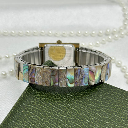 Gold Abalone Watch with Rectangular Dial