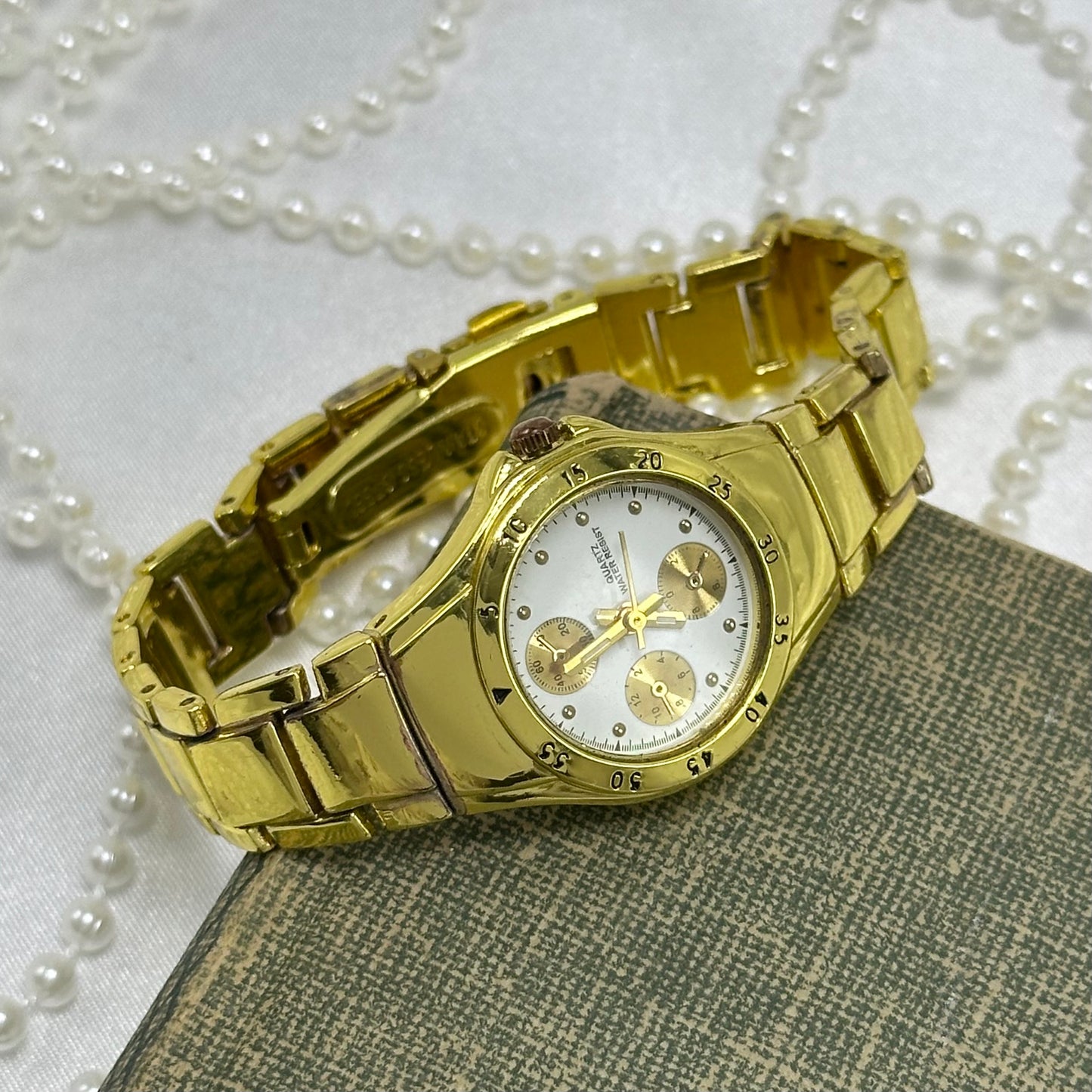 Gold Watch with Chronograph Dial