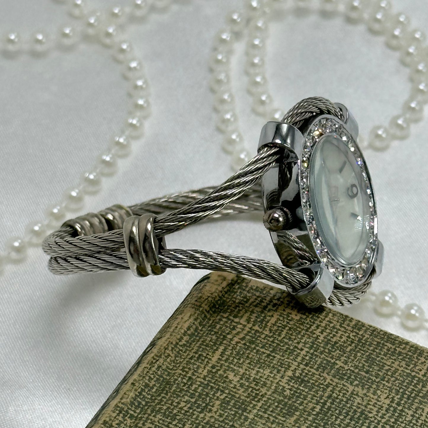 Silver Diamanté Geneva Cuff Watch