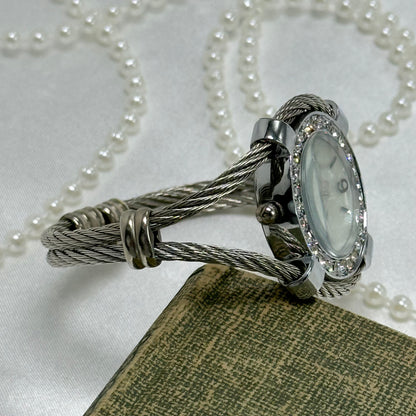 Silver Diamanté Geneva Cuff Watch