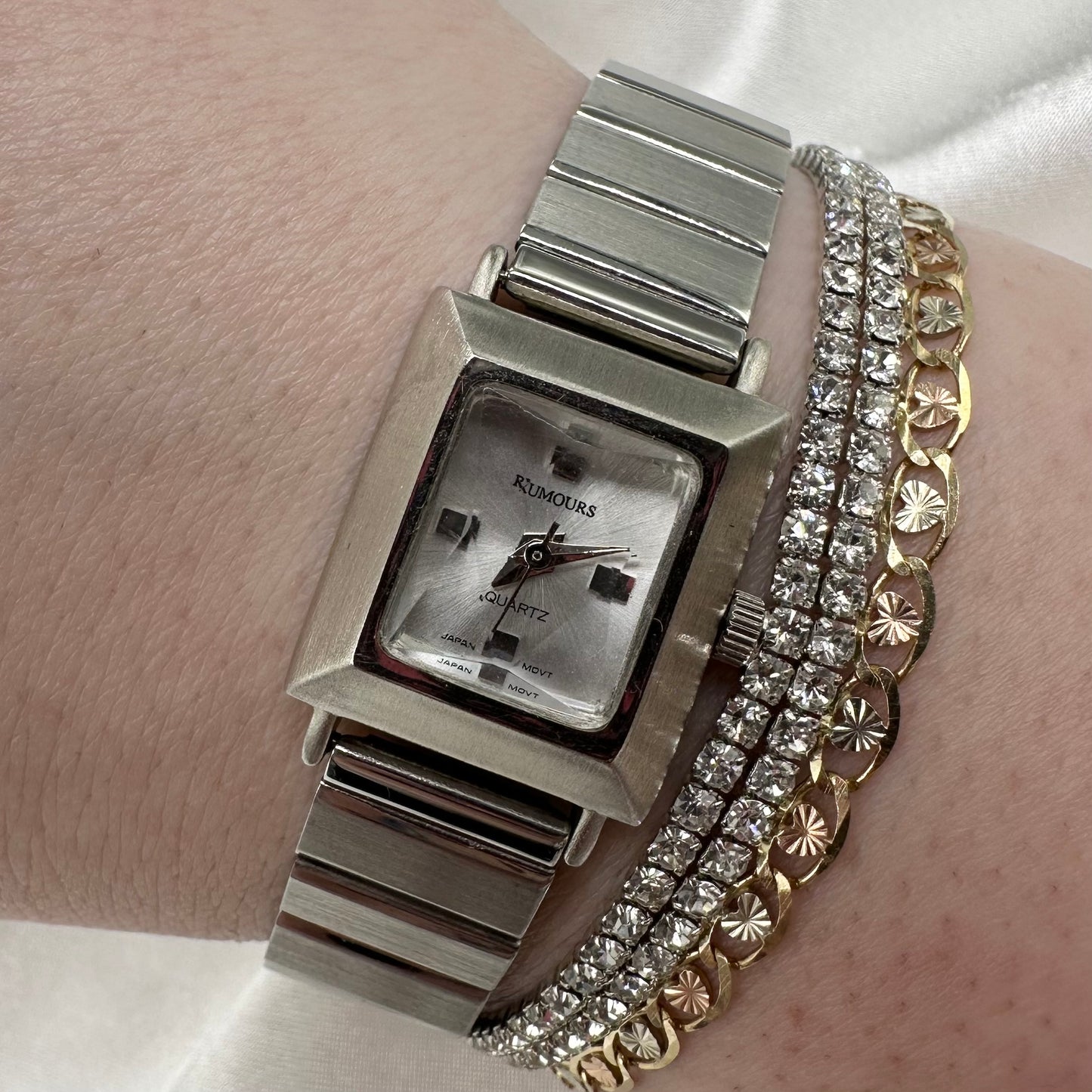 Faceted Square Dial Silver Rumours Watch