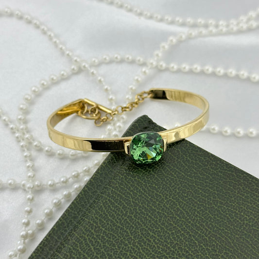 Gold Bangel with Green Stone