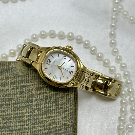 Gold TImex Watch with Mother of Pearl Dial