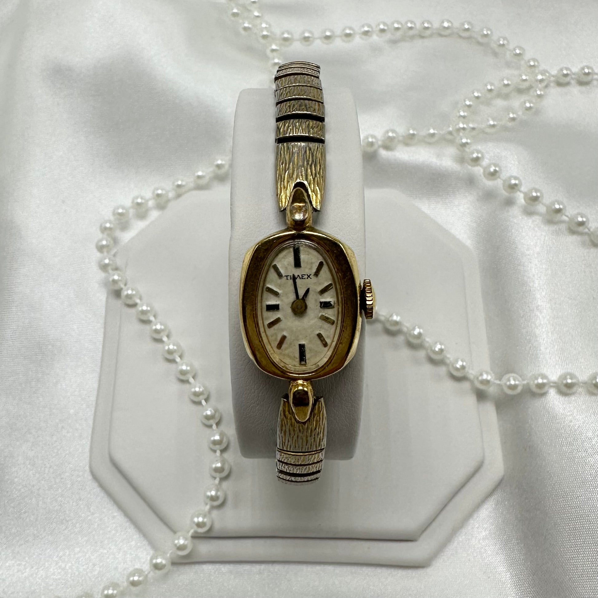 Gold Timex Wind-Up Watch with Oval Dial