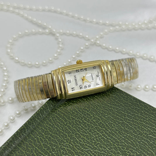 Gold Vintage Geneva Watch with Mother of Pearl Dial