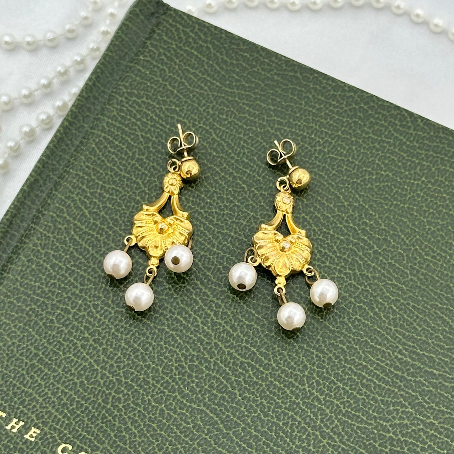 Gold Vintage Pearl Dangle Earrings