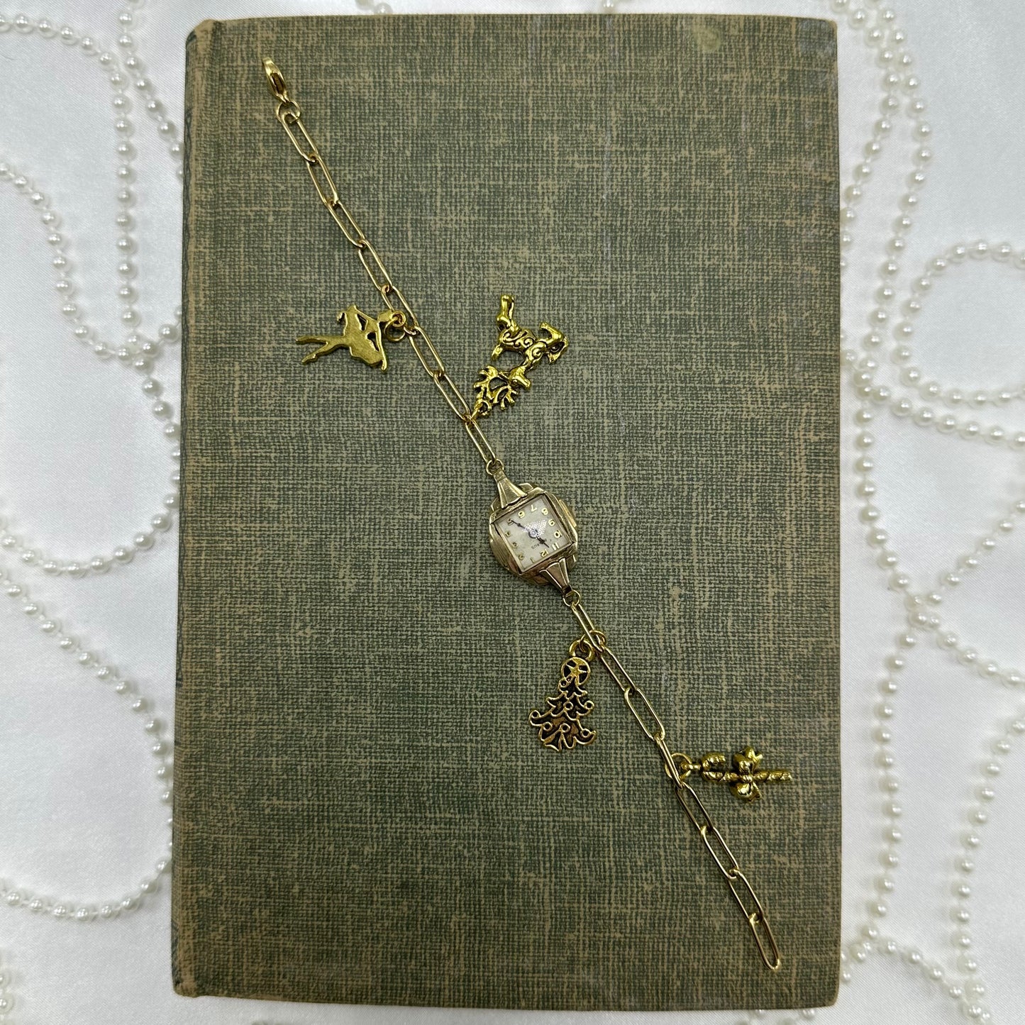 Gold Watch Paperclip Chain Christmas Charm Bracelet