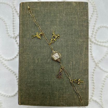 Gold Watch Paperclip Chain Christmas Charm Bracelet