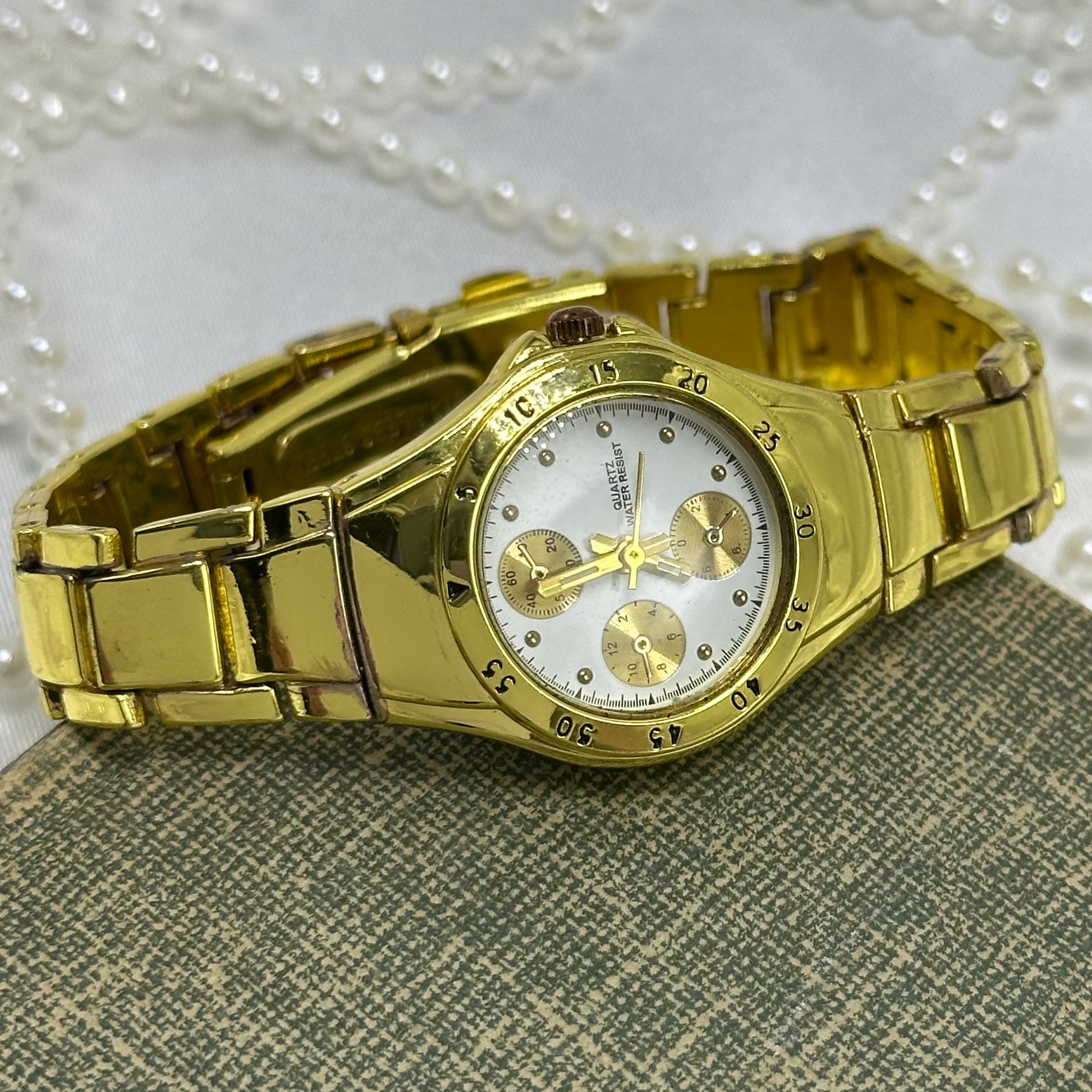 Gold Watch with Chronograph Dial