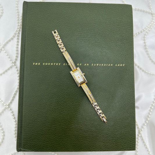 Gold Watch with Diamanté Rectangular Dial and Band