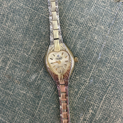 Gold tone Unitron Diamond heart watch 