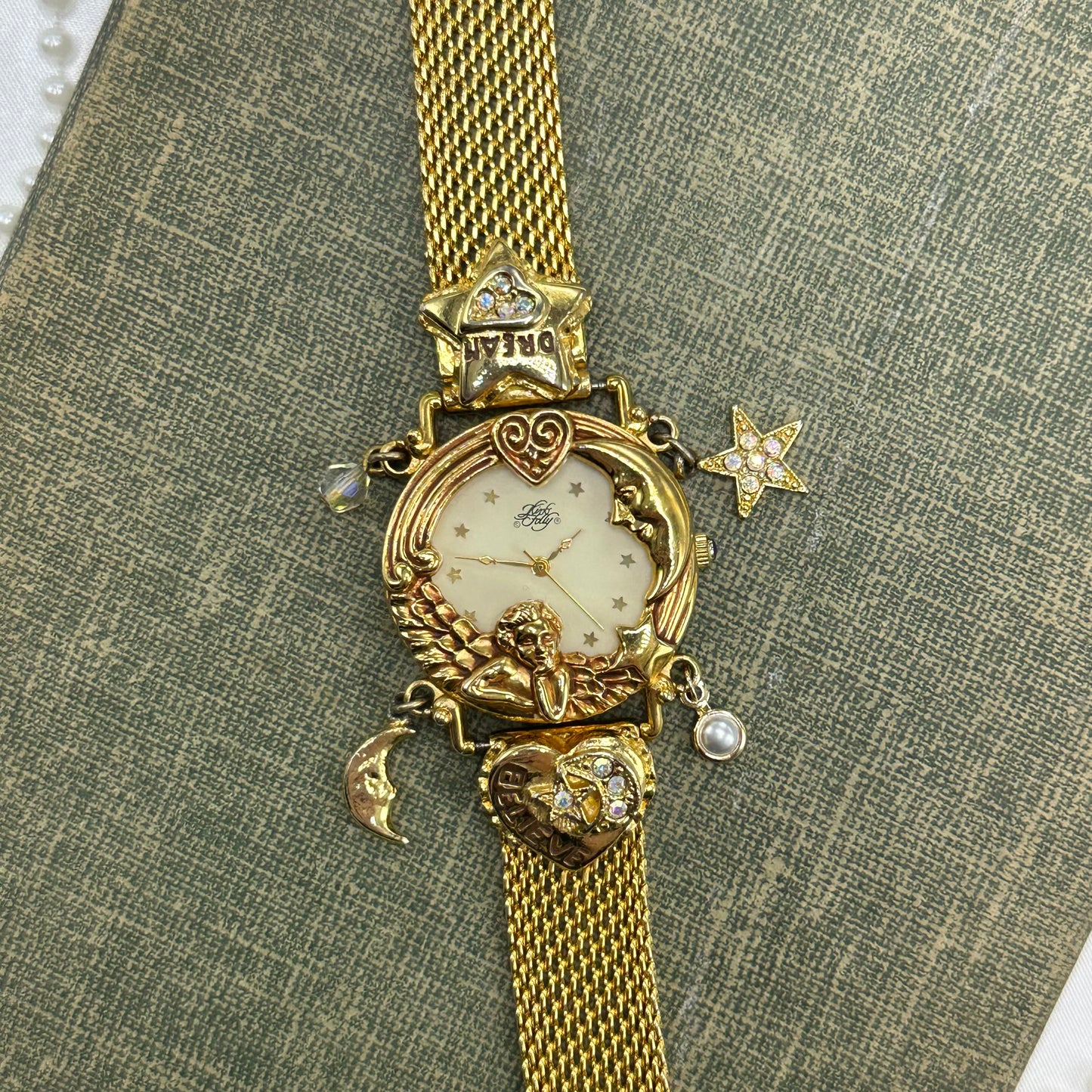 Rare Vintage Kirk's Folly "Angel Time" Gold Charm Watch