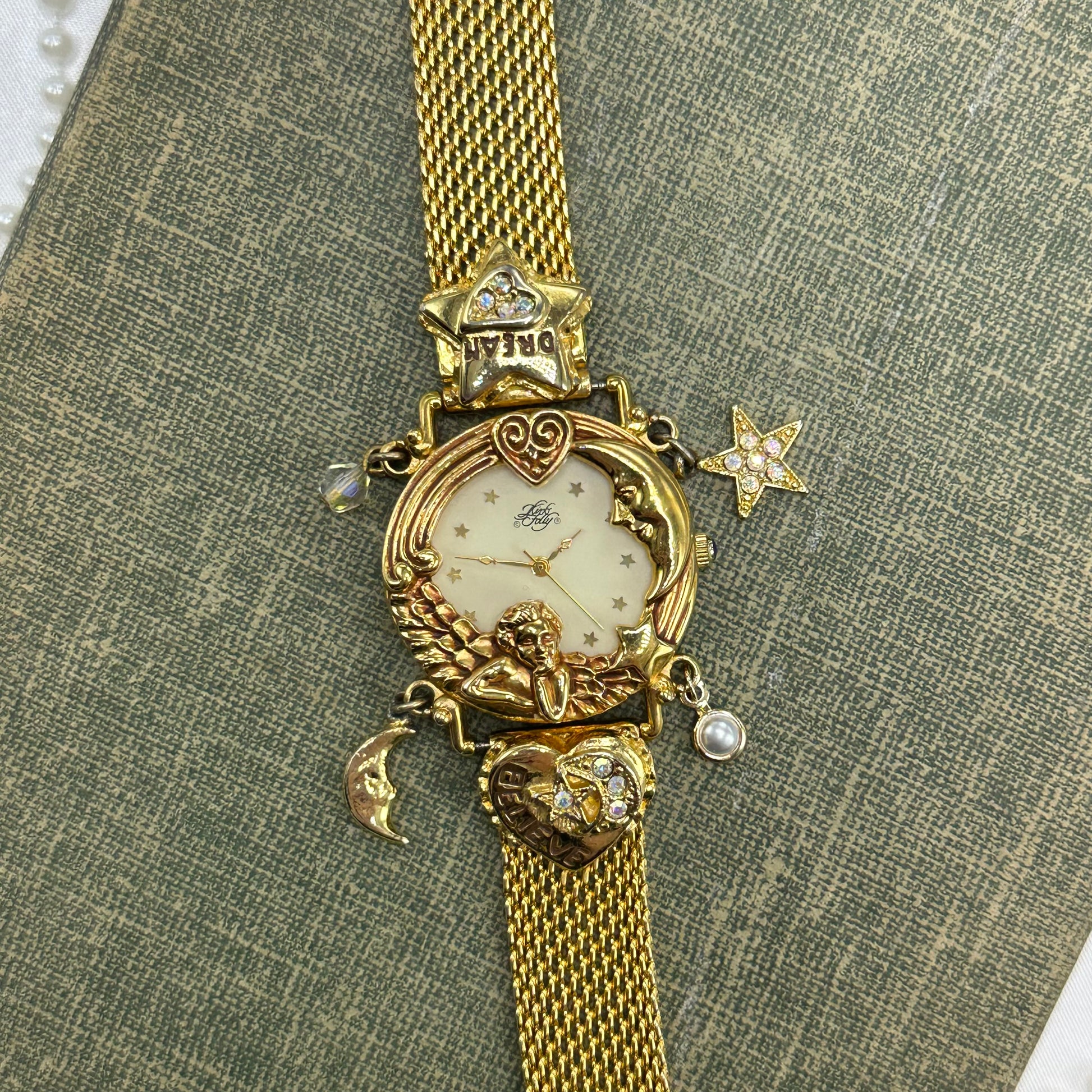 Rare Vintage Kirk's Folly "Angel Time" Gold Charm Watch