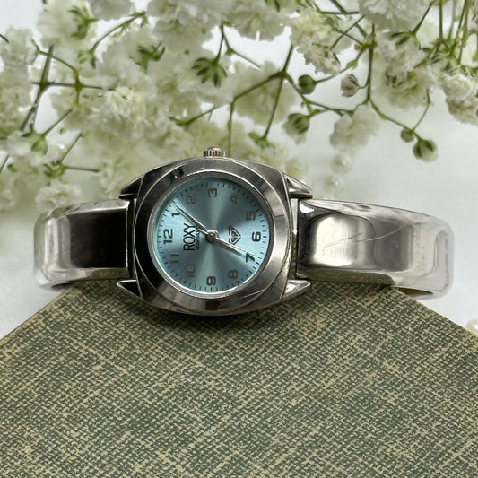 Silver Blue Dial Cuff Watch
