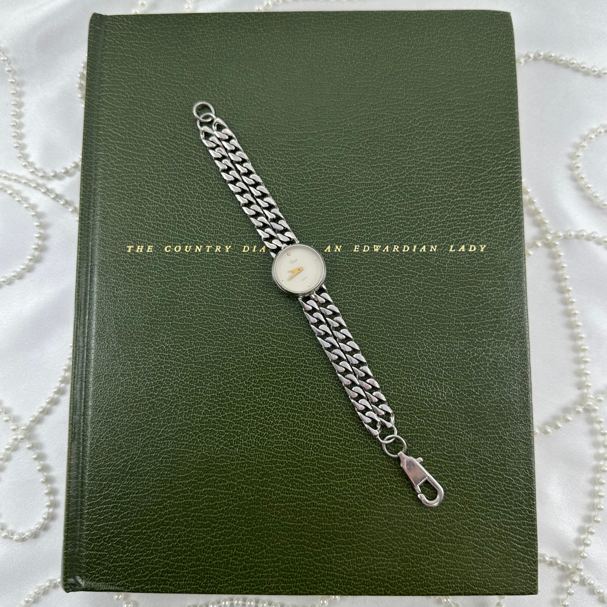 Silver Chain Timex Watch with Gold Hands