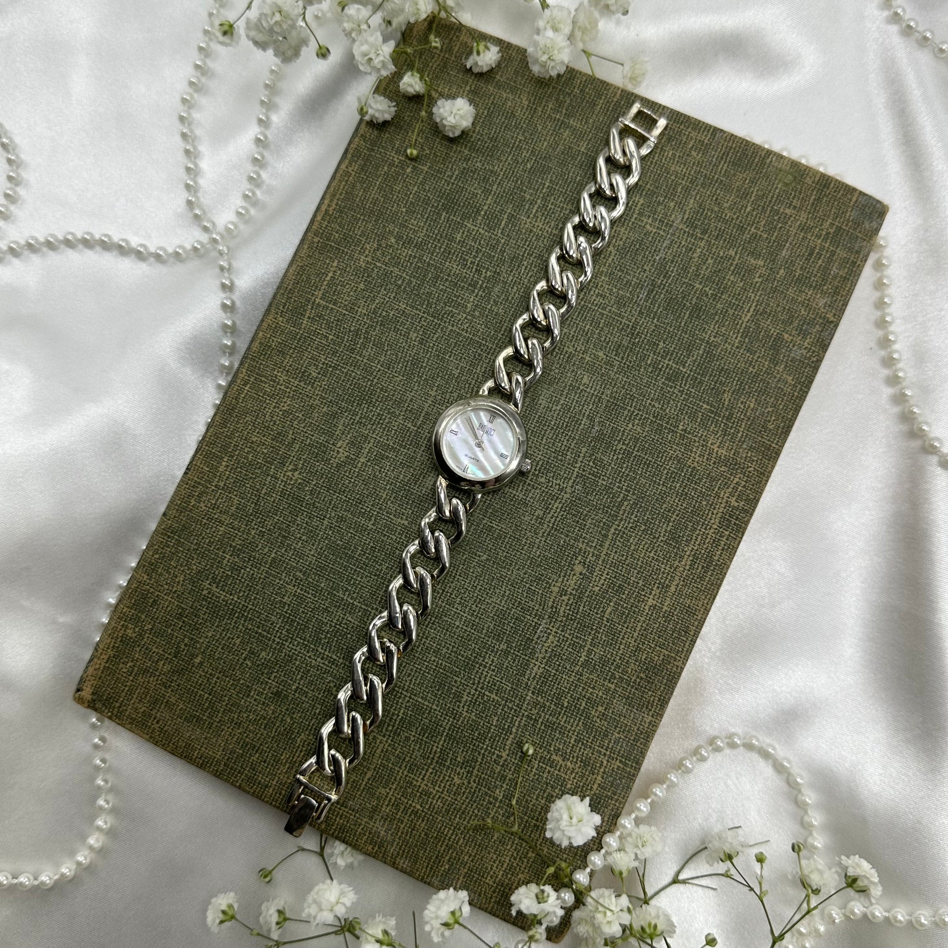 Silver Chain Watch with Mother of Pearl