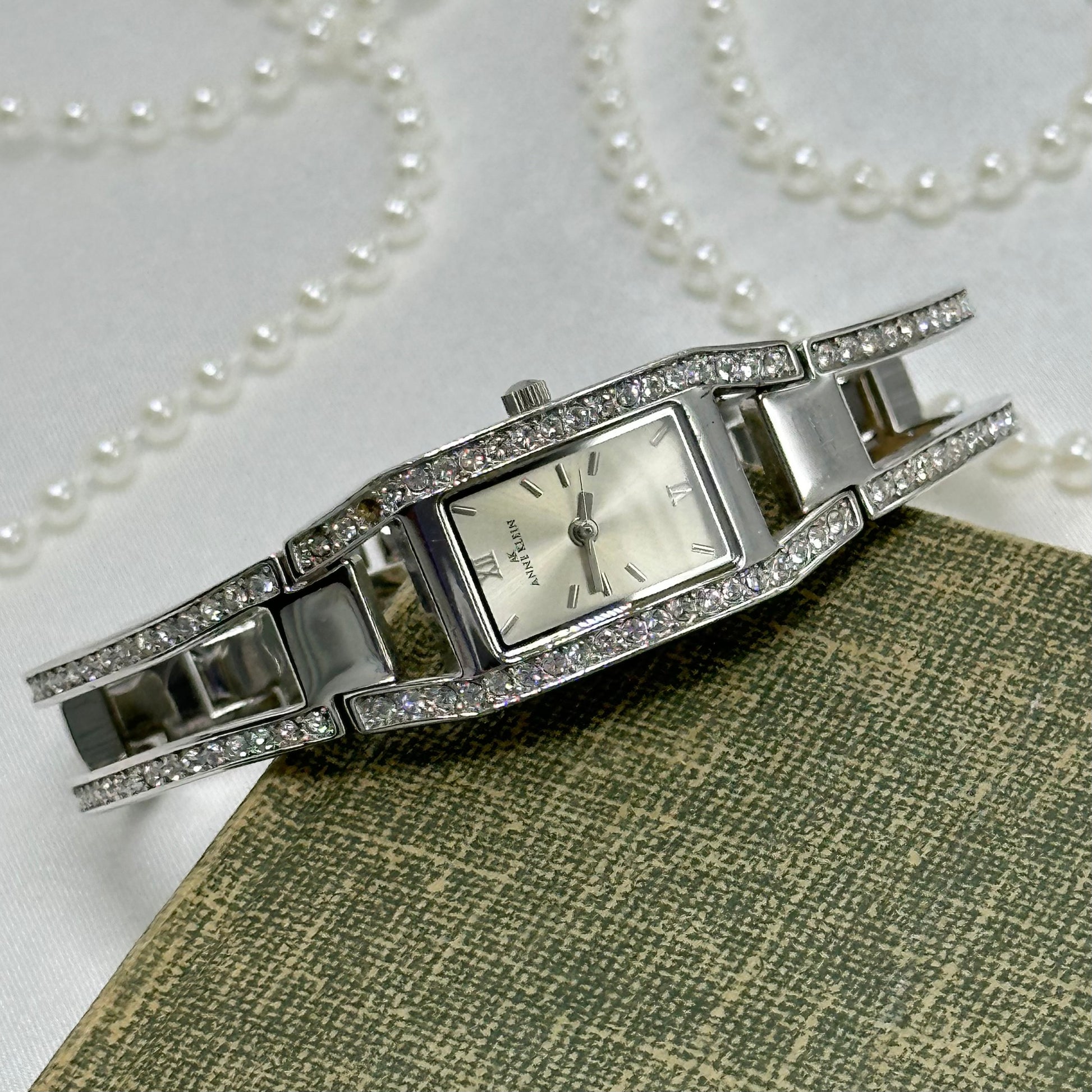 Silver Diamanté Anne Klein Cuff Watch