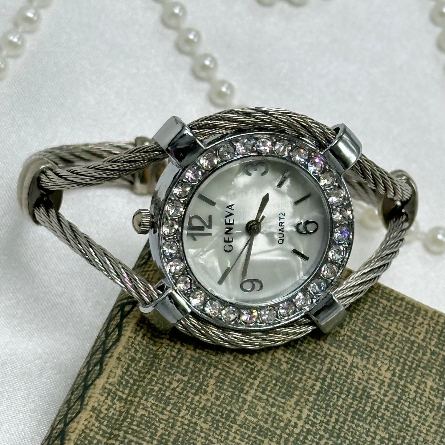 Silver Diamanté Geneva Cuff Watch