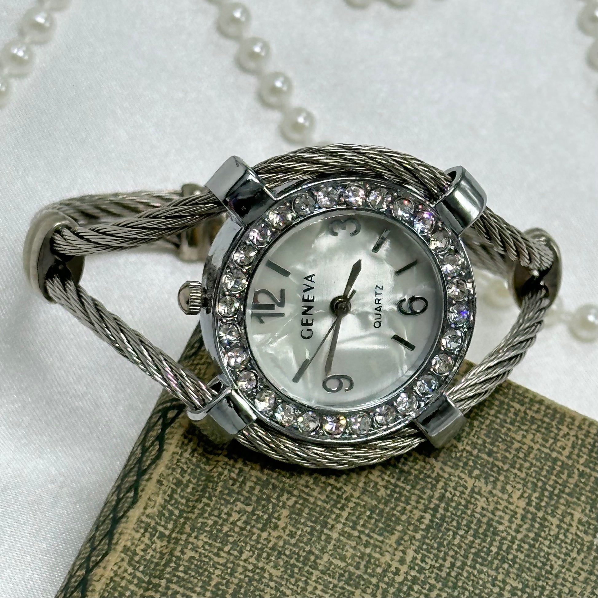 Silver Diamanté Geneva Cuff Watch