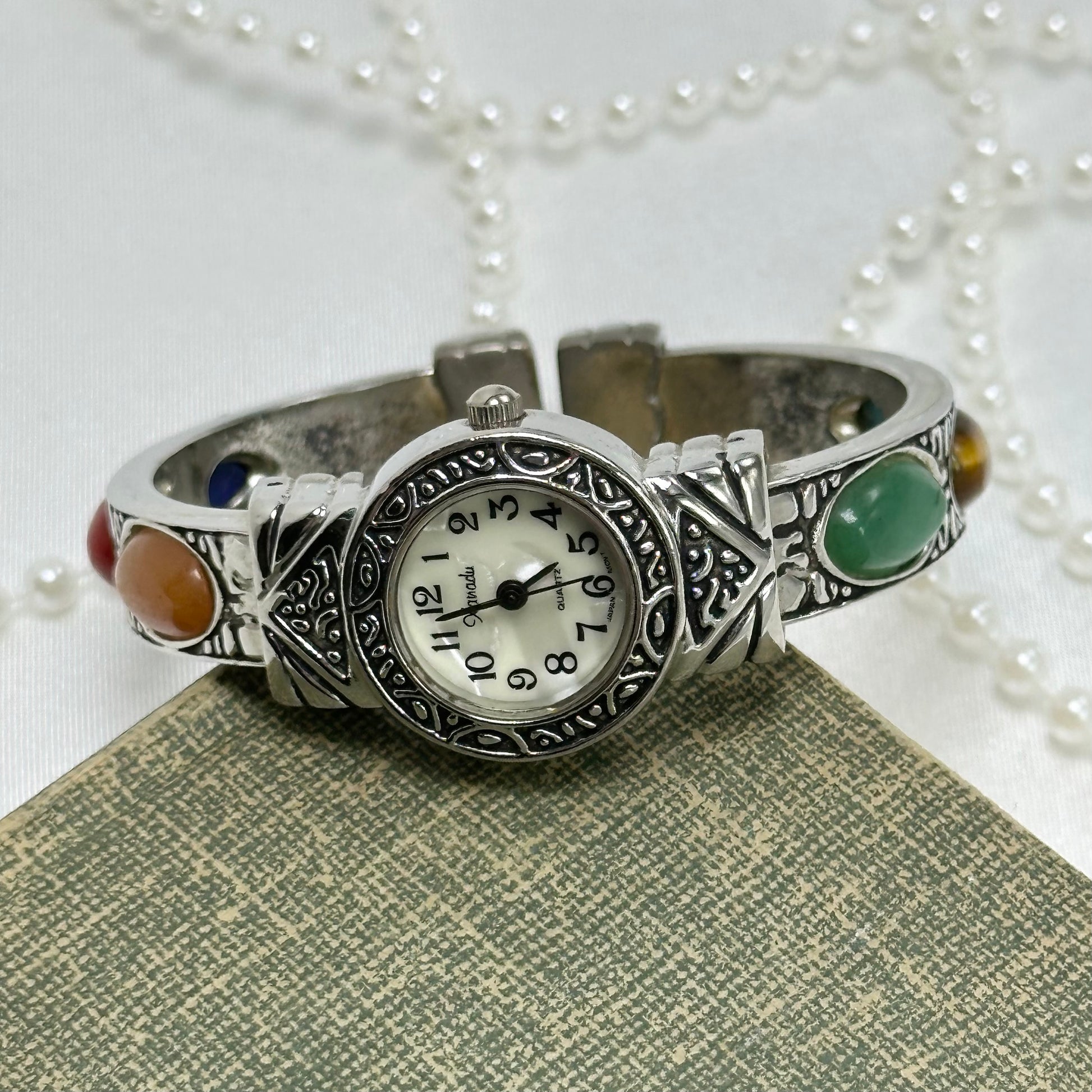 Silver Gemstone Cuff Watch