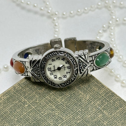 Silver Gemstone Cuff Watch