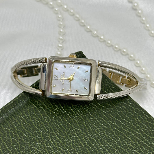 Silver Gloria Vanderbilt Watch with Square Mother of Pearl Dial