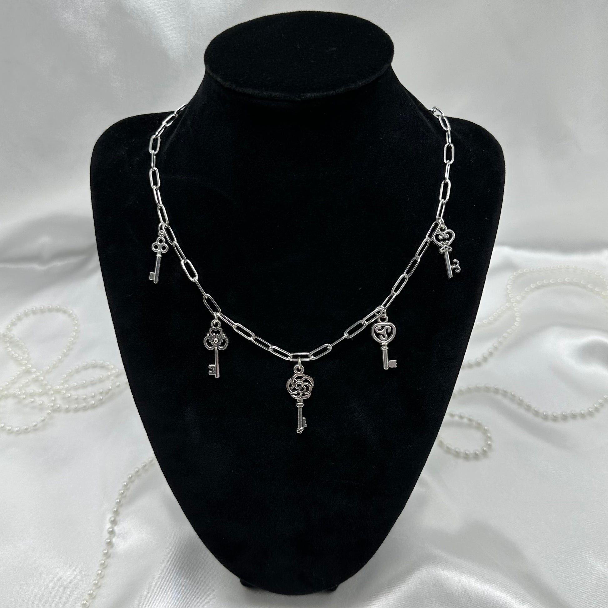 Silver Skeleton Keys Charm Necklace