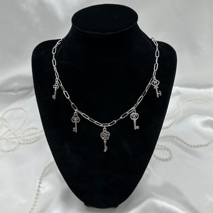Silver Skeleton Keys Charm Necklace
