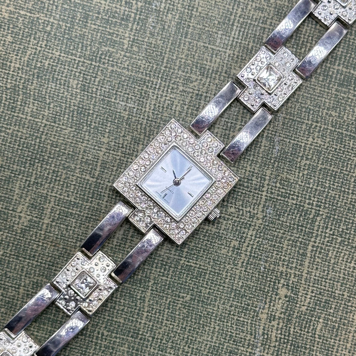 Silver Square Dial Diamanté Watch