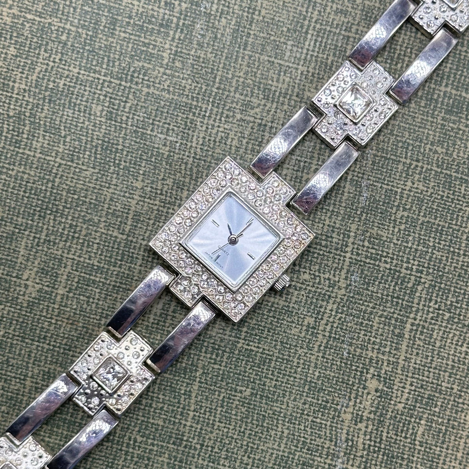 Silver Square Dial Diamanté Watch