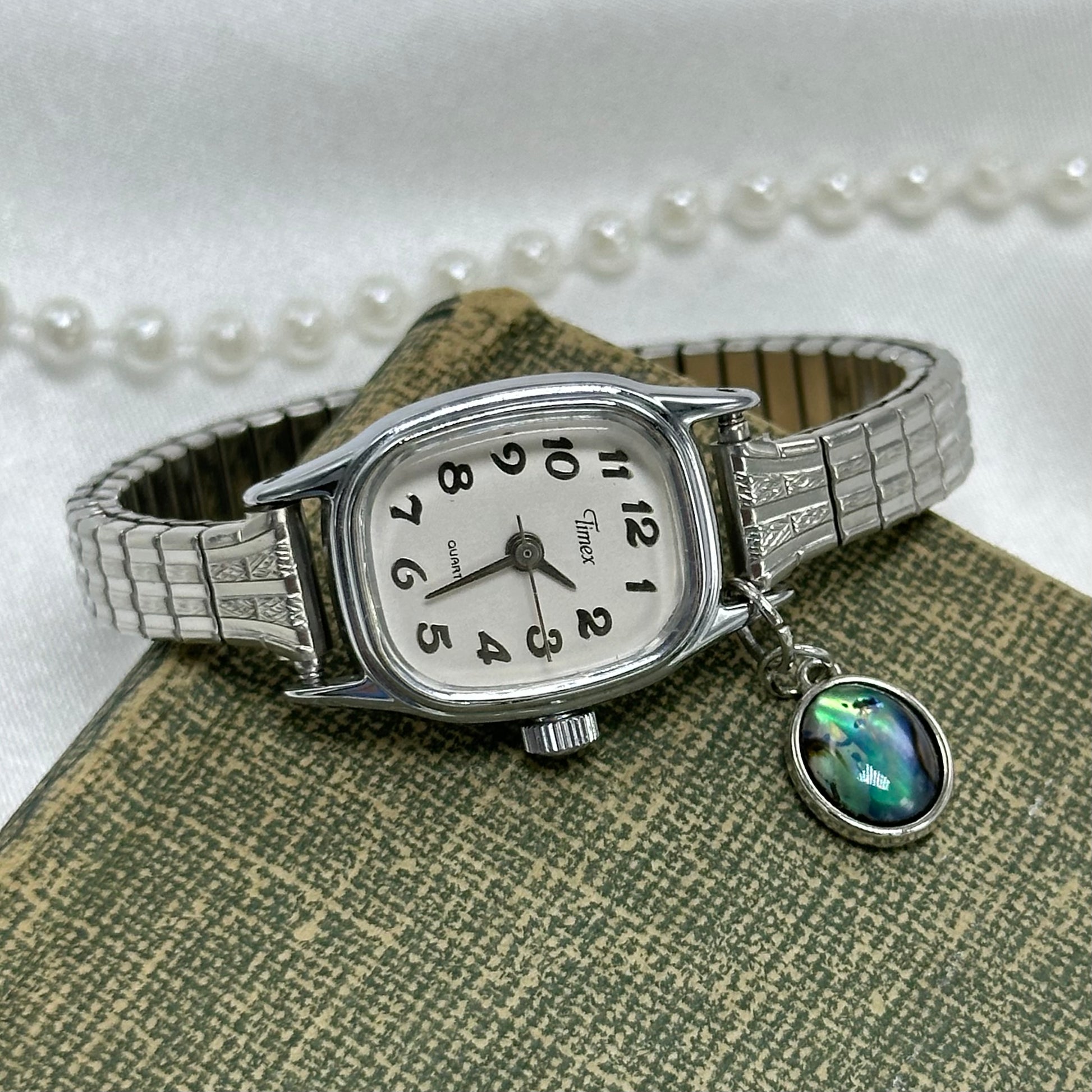 Silver Timex Watch with Abalone Charm