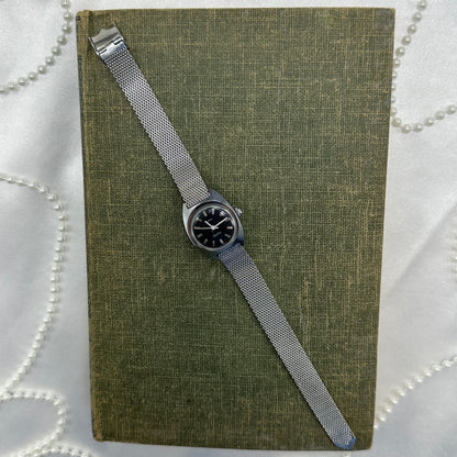Silver Timex with Navy Blue Dial