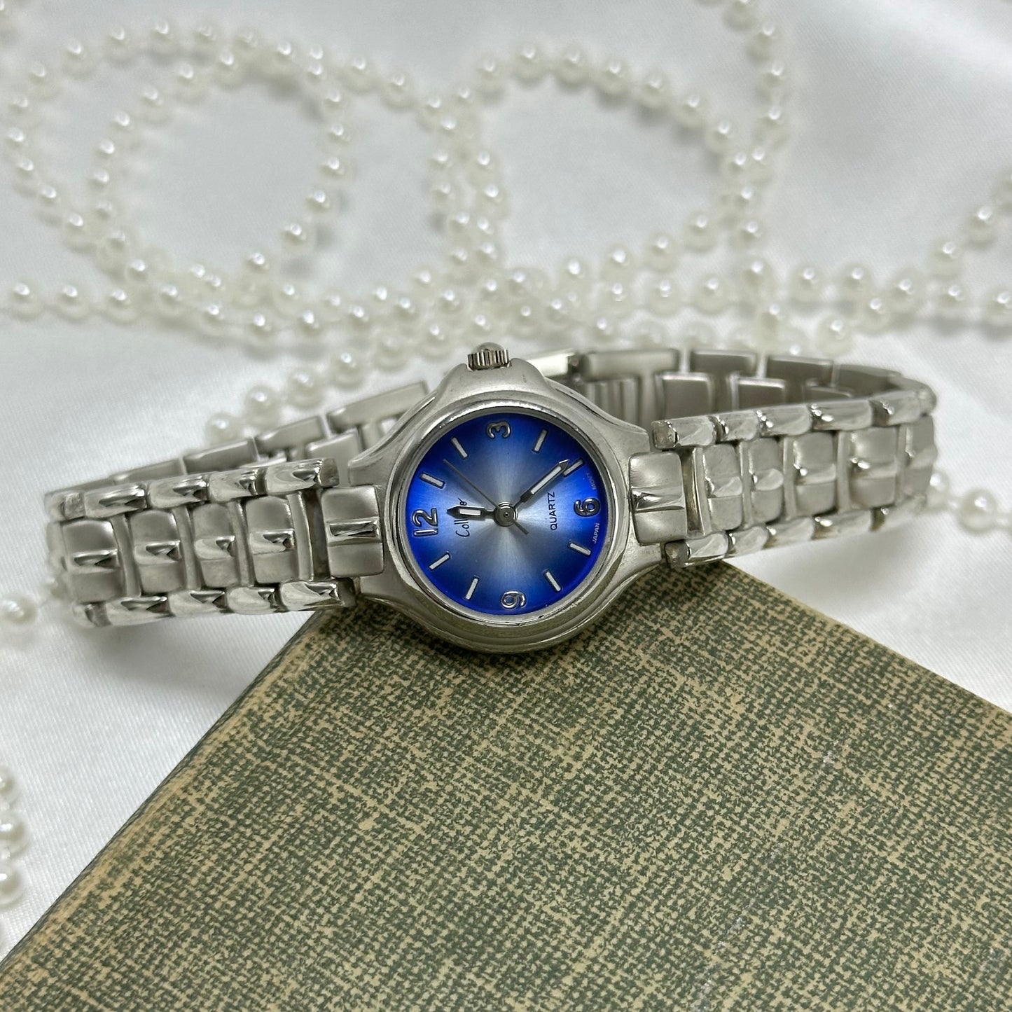 Silver Watch with Blue Dial