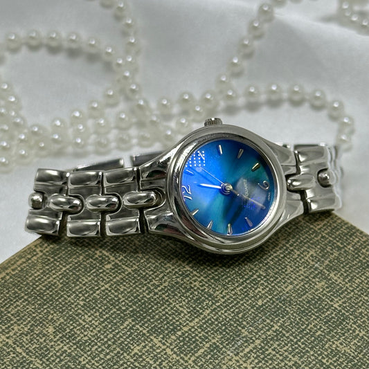 Silver Watch with Blue Iridescent Dial
