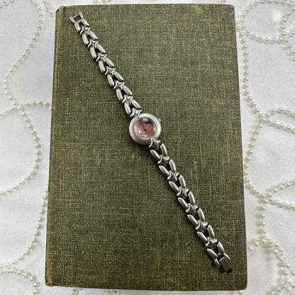 Silver Watch with Pink Bubble Dial