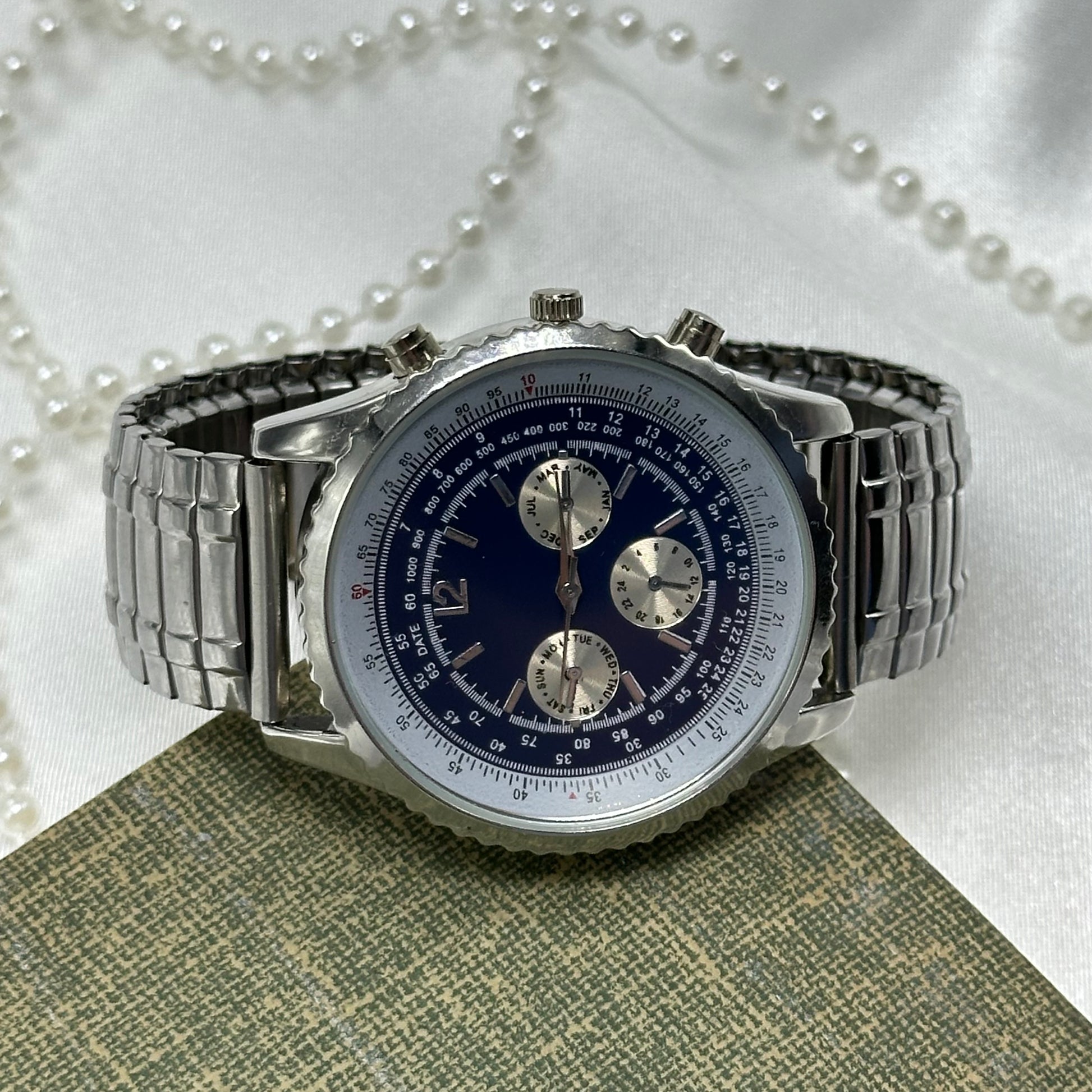 Silver and Blue Chronograph Watch