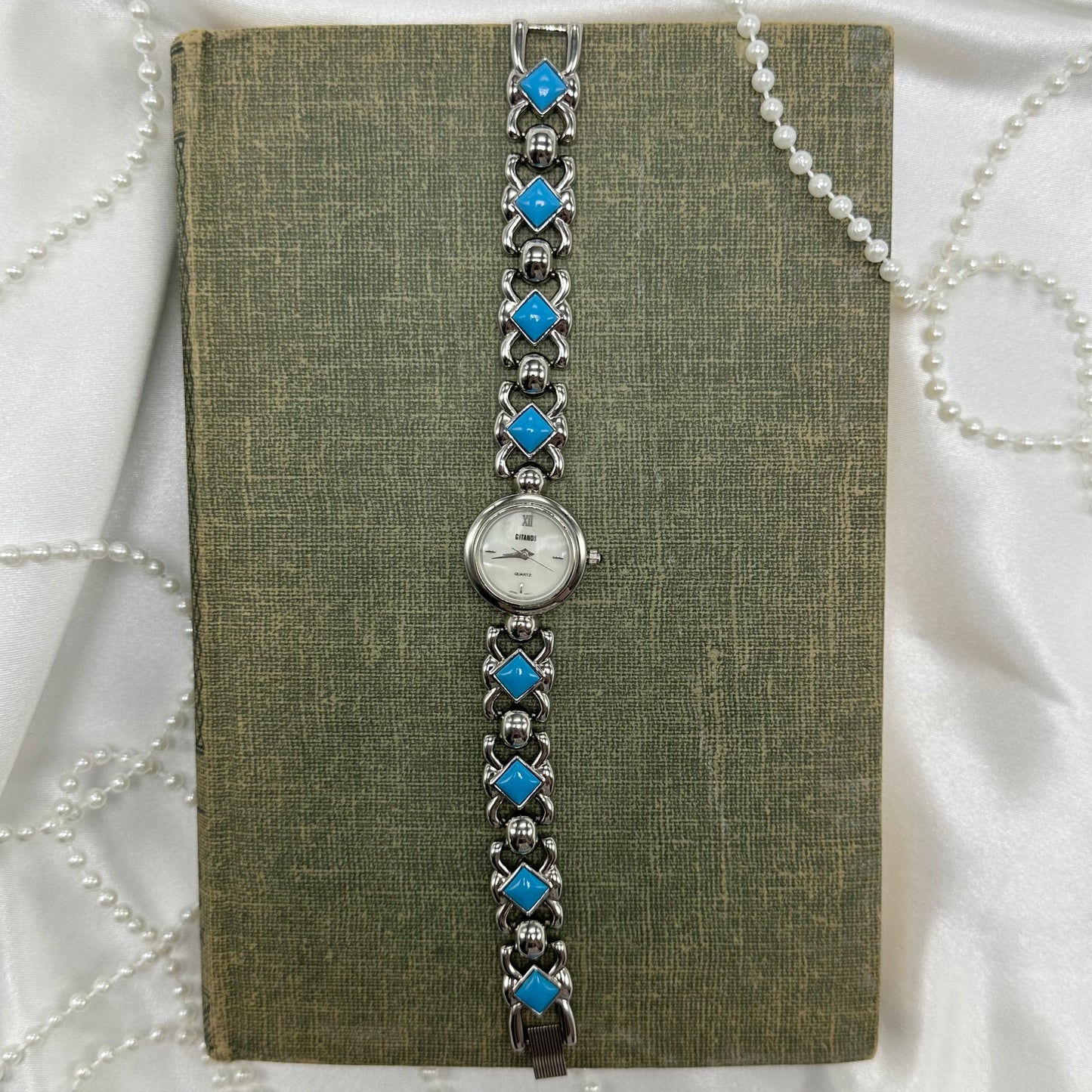 Silver and Turquoise Watch with Mother of Pearl Dial