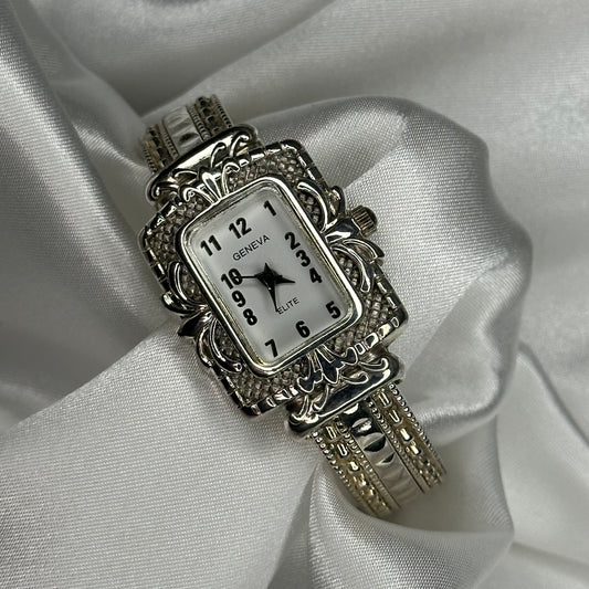 Silver tone Geneva Elite square dial cuff watch