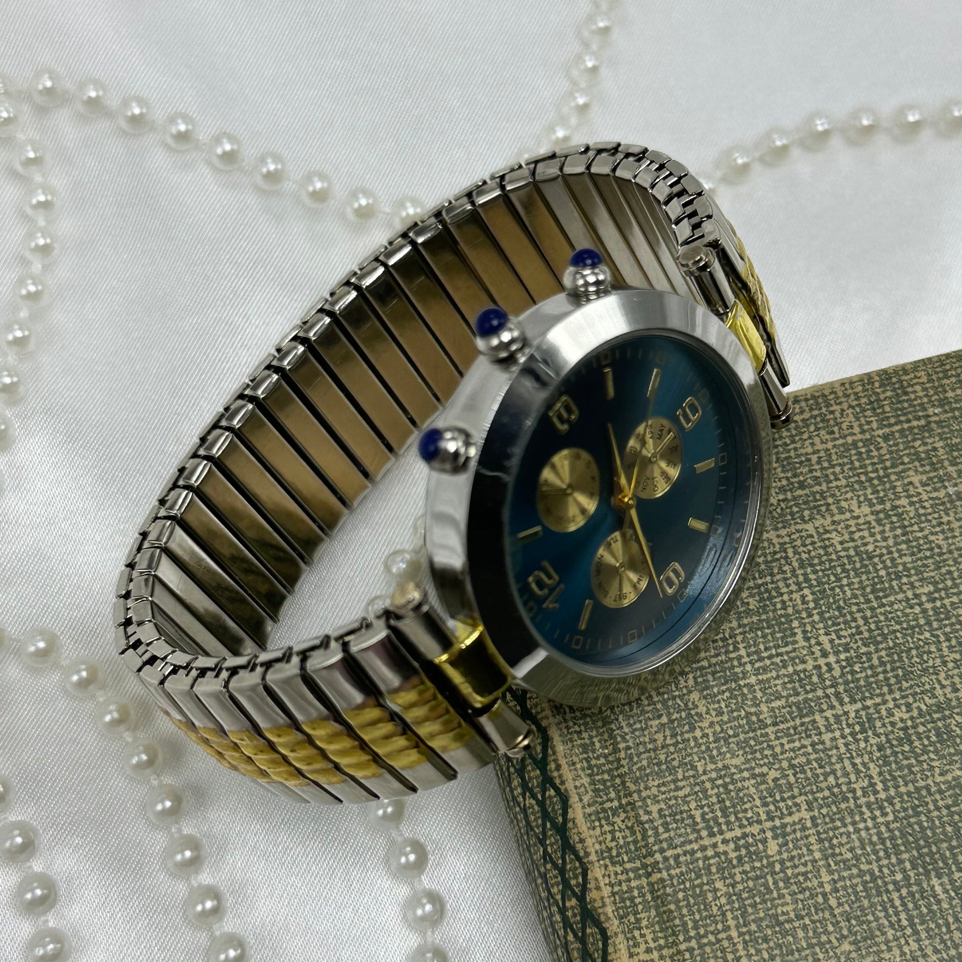 Two-Tone Blue Dial Chronograph Watch