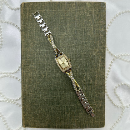 Two-Tone Diamanté Rectangle Dial Watch