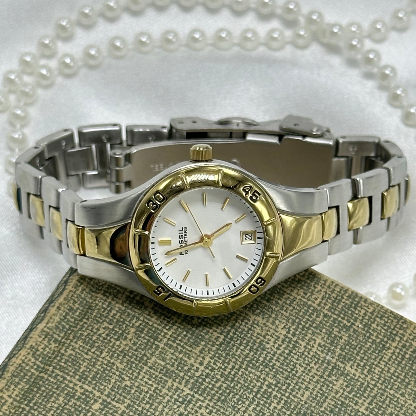 Two-Tone Fossil Watch with Rotating Bezel