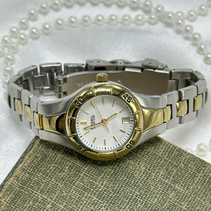 Two-Tone Fossil Watch with Rotating Bezel