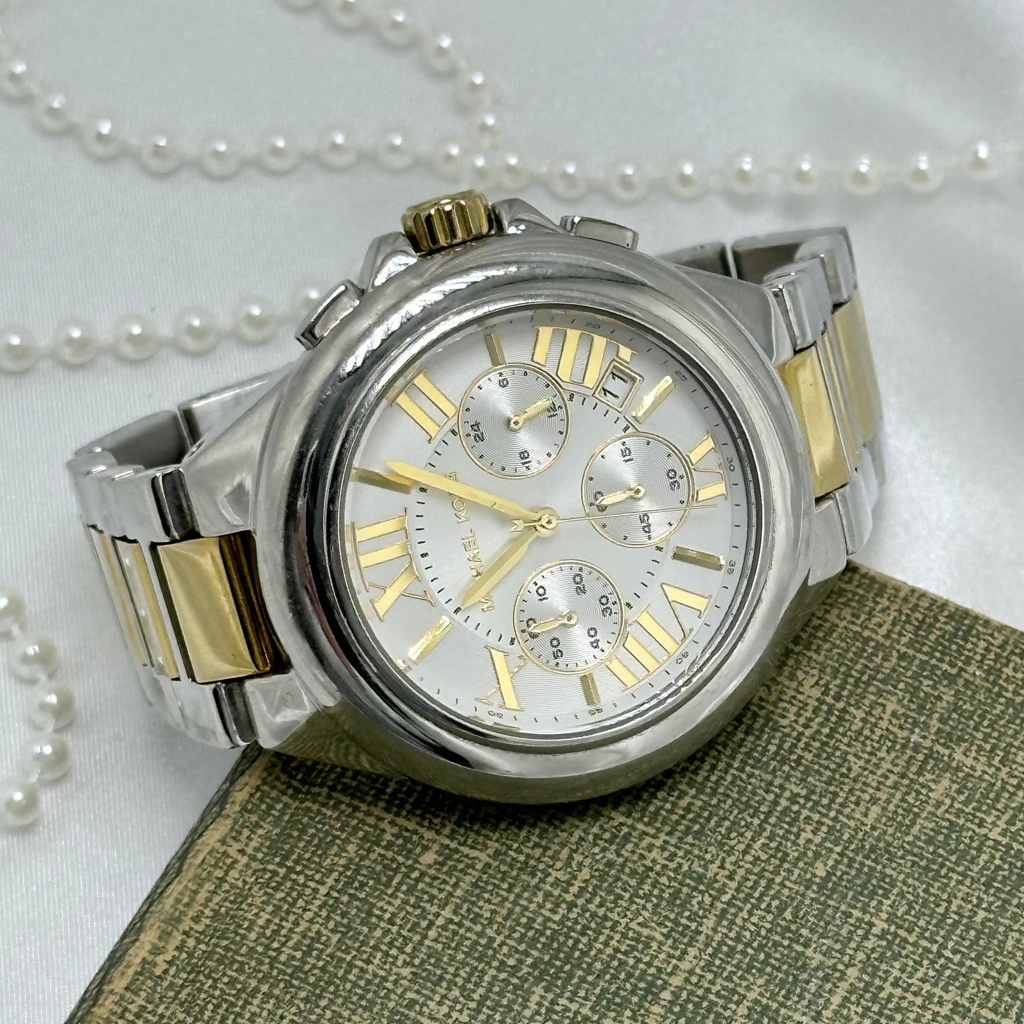 Two-Tone Michael Kors Tank Watch with Roman Numeral Markers