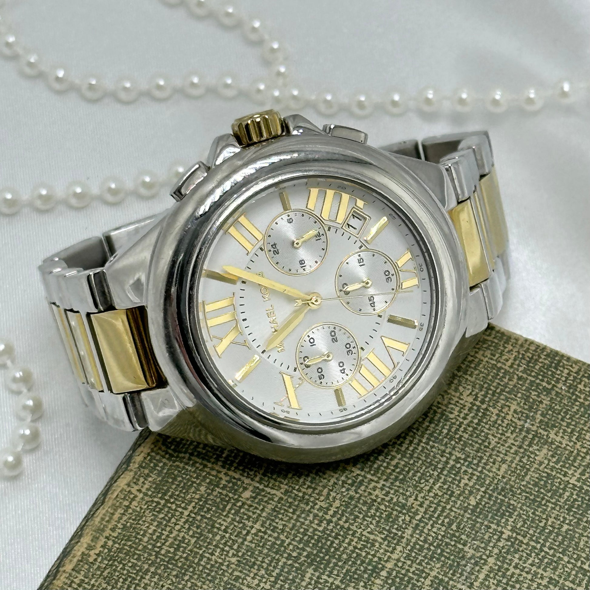 Two-Tone Michael Kors Tank Watch with Roman Numeral Markers