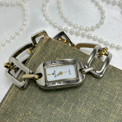 Two-Tone Rectangular Chain Watch